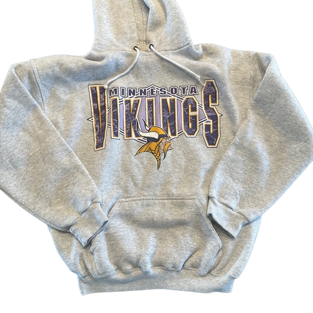 Vintage Logo 7 Minnesota Vikings Hoodie Gray Heavyweight Sweatshirt Large